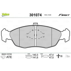 Plaquette de frein gamme first Peugeot partner - VALEO - 301074