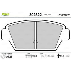 Plaquette de frein gamme first Mitsubishi lancer 06.92>07.95 - VALEO - 302322