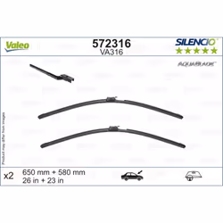 Balai d'essuie-glace VALEO 572316, AquaBlade, 650+580mm, Avant, 2 pièce