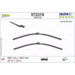 Balai d'essuie-glace VALEO 572318, AquaBlade, 600+560mm, Avant, 2 pièce
