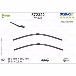 Balai d'essuie-glace VALEO 572322, AquaBlade, 650+550mm, Avant, 2 pièce