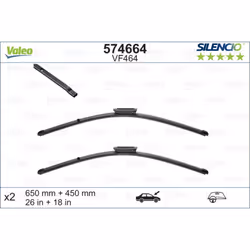 Balai d'essuie-glace VALEO 574664, Silencio Xtrm VM464, 650+450mm, 2 pièce