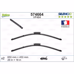 Balai d'essuie-glace VALEO 574664, Silencio Xtrm VM464, 650+450mm, 2 pièce