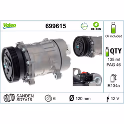Compresseur de climatisation VALEO 699615 - Vue supplémentaire 5