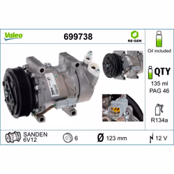 Compresseur de climatisation VALEO 699738 - Vue supplémentaire 5