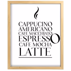 Image encadrée Café 30x40 cm par un cadre dont la baguette de couleur brute en résine recyclée et recyclable. Le visuel est i ...