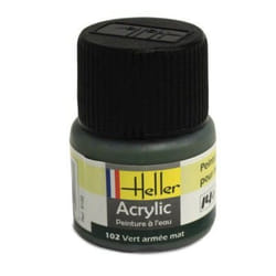 Peinture acrylique à leau pour maquettes - HELLER - 102 Vert armée mat - Contenance 12 ml