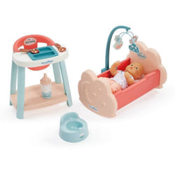ECOIFFIER Nursery 1833 - Lit + Chaise Haute + Poupon - 18 mois - Pour Un Bébé Bien Nourri Et Reposé