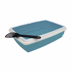 Grand bac a litiere avec rebord de coloris bleu suédois - Pratique, le rebord permet d'installer un sac a litiere a l'intérie ...
