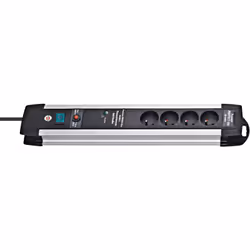 Multiprise Premium Protect-Line Alu avec interrupteur, parasurtenseur 60000A - 3m H05VV-F 4 prises