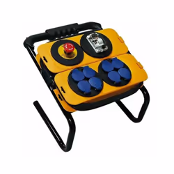 Protection différentielle par disjoncteur 30 mA-230 V et 1 dispositif d'arrêt d'urgence. 8 prises 2P+T - 16 A - 230 V à volet ...