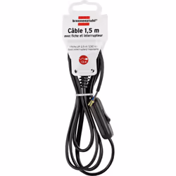 Rallonge électrique avec fiche et interrupteur - IP20 NOIR - 1,5m - H03VVH2-F 2X0,75
