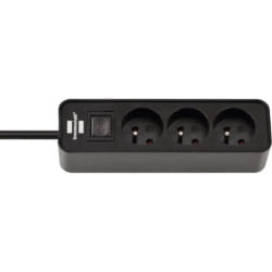 Brennenstuhl 1153231000 ECOLOR - Socle 3 Prises Noir 1,5M H05VV-F3G1.0 avec Interrupteur, 1, 5 m prise de courant