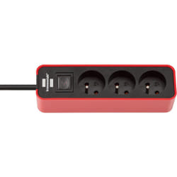 Multiprise Ecolor de courant avec interrupteur - 1,5m H05VV-F 3G1,0 3 prises - Rouge