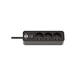 Multiprise Ecolor de courant avec interrupteur - 1,5m H05VV-F 3G1,0 5 prises - Noir