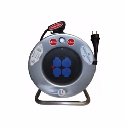 Équipé de 4 prises 2P+T - 16 A - 230 V à volet d'obturation. Disjoncteur thermique. Câble noir H07RNF 3G2.5 mm². Tambour en t ...