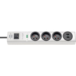 Brennenstuhl - Multiprise de courant avec parasurtenseur et ports usb hugo 2m de câble H05VV-F 3G1,5 3 prises - Blanc