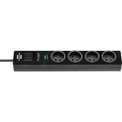 Brennenstuhl - Multiprise de courant avec parasurtenseur hugo 2m de câble H05VV-F 3G1,5 4 prises - Noir