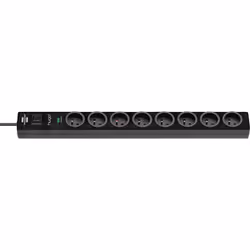 Multiprise de courant avec parasurtenseur HUGO! 2m de câble H05VV-F 3G1,5 8 prises - Noir
