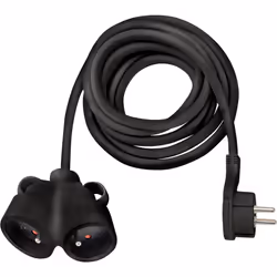 Rallonge électrique prolongateur avec fiche plate et prise double - IP20 NOIR - 3m - H05VV-F 3G1,5