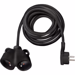 Rallonge électrique prolongateur avec fiche plate et prise double - IP20 NOIR - 5m - H05VV-F 3G1,5