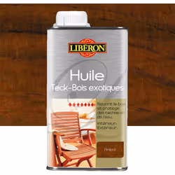 A base d'huile de lin et d'huile de Tung, l'Huile Teck - Bois exotique LIBÉRON nourrit et conserve vos bois exotiques (teck,  ...