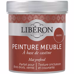 Icône de la peinture meuble bois et de la finition décorative, la peinture meuble à base de caséine Libéron s’appuie sur une ...