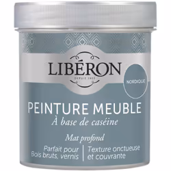 Icône de la peinture meuble bois et de la finition décorative, la peinture meuble à base de caséine Libéron s’appuie sur une ...