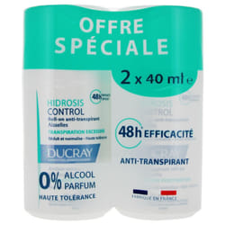 Ducray Hidrosis Control Roll-On Anti-Transpirant Aisselles Lot de 2 x 40 ml