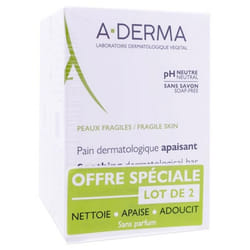 A-DERMA Pain Dermatologique Apaisant Lot de 2 x 100 g