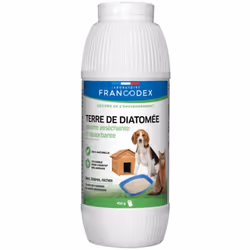 Terre de Diatomée poudre asséchante et absorbante Poudreur de 450 g Pratique pour les litières, niches. Mélangée à la litière ...