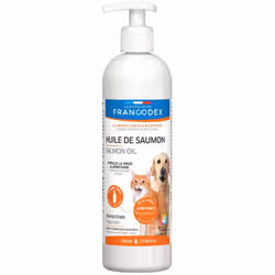 Huile de Saumon. Pour Chiens et Chats. Flacon pompe de 500 ml. Source d'oméga-3 et d'oméga-6 : santé de la peau. Augmente l'a ...