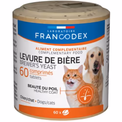 Levure de Bière. Pour Chiens et Chats. Boîte de 60 comprimés. Apport de vitamines B et de zinc. Beauté du poil. Levure de Biè ...