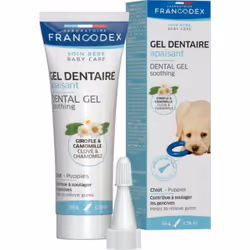 Gel dentaire apaisant 50 grammes Pour Chiots CONTRIBUE À SOULAGER LES GENCIVES LES + PRODUITS Huile de feuille de girofle pou ...