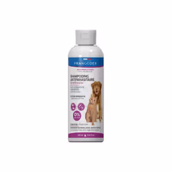 Le SHAMPOOING ANTIPARASITAIRE DIMÉTHICONE POUR CHIEN ET CHAT possède une action mécanique immédiate sur les parasites : le di ...
