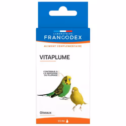 Vitaplume et un aliment complémentaire pour oiseaux. Flacon de 15 ml. Riche en acides aminés soufrés. Stimule la repousse des ...