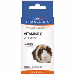 Vitamine C. Pour Cobayes. Flacon de 15 ml. Forme liquide. Peut être administré directement dans la bouche ou mélangé dans l'e ...