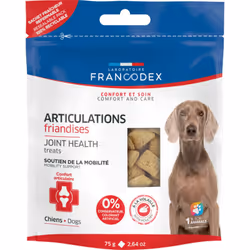 Les FRIANDISES ARTICULATIONS FRANCODEX contiennent un mélange de nutriments du cartilage (glucosamine, chondroïtine) qui part ...
