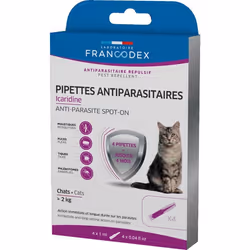 4 pipettes antiparasitaires Icardine pour chats plus de 2 kg - Francodex