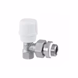 Robinet de radiateur manuel à double étanchéité JET LINE Équerre en 1/2" avec raccord RFS Corps en laiton nickelé Volant en A ...