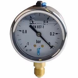 Vacuomètre - GENERIQUE - 1 à 0 b Ø63mm - Boîtier inox à glycérine - Précision 2% - Graduation de 05 bar