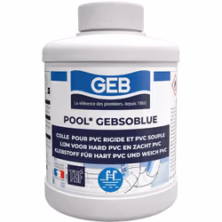 Présentation Colle spéciale piscine GEBSOBLUE Collage 1h 500ml Colle pour assemblage d’éléments de canalisation en PVC souple ...