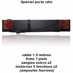 Support de plaque d'immatriculation en PVC Spécial porte vélo + câble 1.5 mètres + fiche 7 plots + sangles velcro x2 + lanter ...