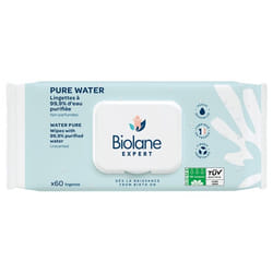 Biolane Pure Water Lingettes non Parfumées 60 Lingettes
