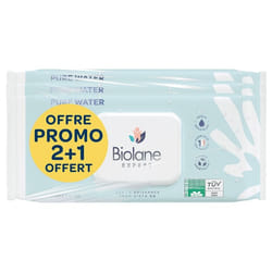 Biolane Expert Lingettes Pure Water Lot de 3 x 60 Lingettes