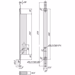 Coffre en acier zingué de hauteur 240 mm, d'épaisseur 18,5 mm. Têtière en acier inox de 300 x 24 x 2,5 mm, avec entraxe de pe ...