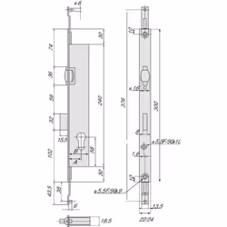 Coffre en acier zingué de hauteur 240 mm, d'épaisseur 18,5 mm. Têtière en acier inox de 300 x 24 x 2,5 mm, avec entraxe de pe ...