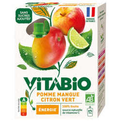 Vitabio Pomme Mangue Citron Vert Bio 4 Gourdes de 100 g