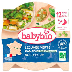 Babybio Bonne Nuit Poêlée de Légumes Verts Panais Boulghour 12 Mois et + Bio 230 g