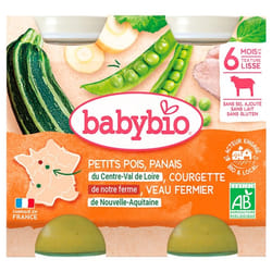 Babybio Petits Pois Panais Courgette Veau Fermier 6 Mois et + Bio 2 Pots de 200 g